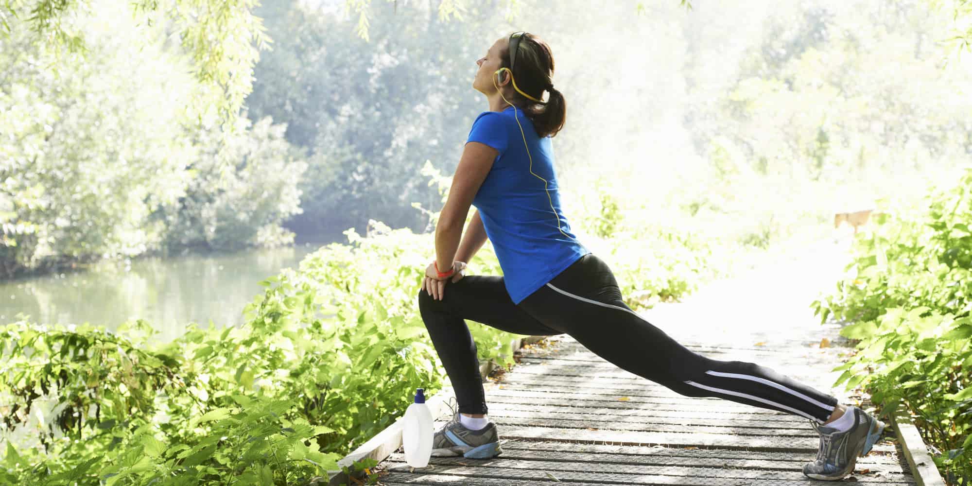 a woman doing stretching